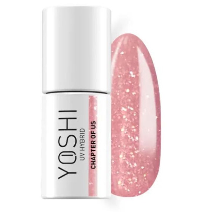 Yoshi Lac hibrid UV LED Chapter of Us 6 ml, roz, efect de stralucire, 2-3 straturi