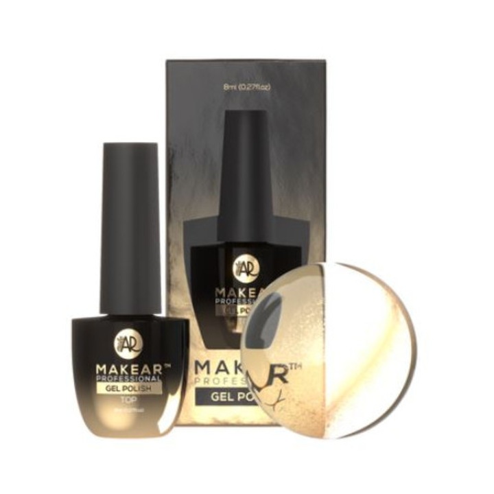 Oja Makear Top No Wipe Cat Eye Gold 8ml, efect kocie ochi, rezistent la zgarieturi, luciu ridicat