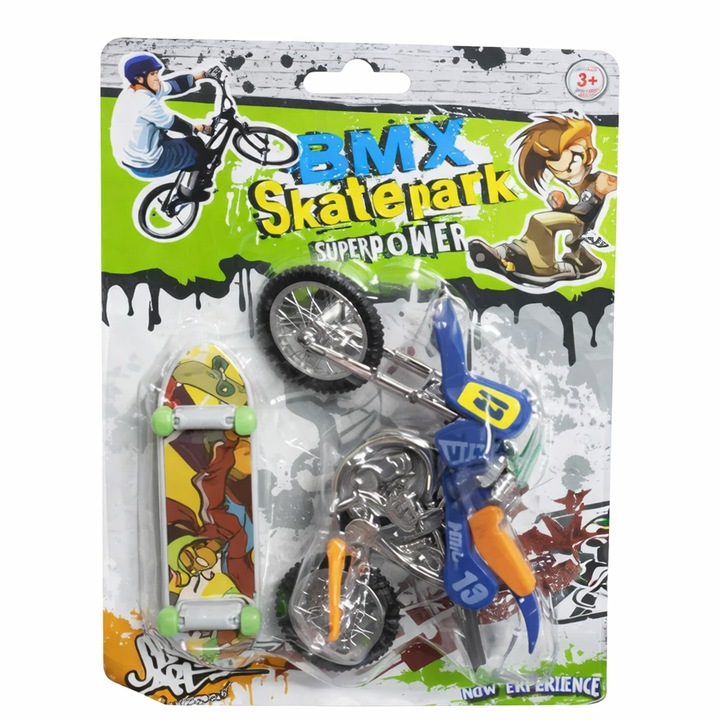 Set Jucării BMX Skatepark Superpower, Motocicletă Mini, Skateboard Fingerboard, Multicolor, 3+ Ani