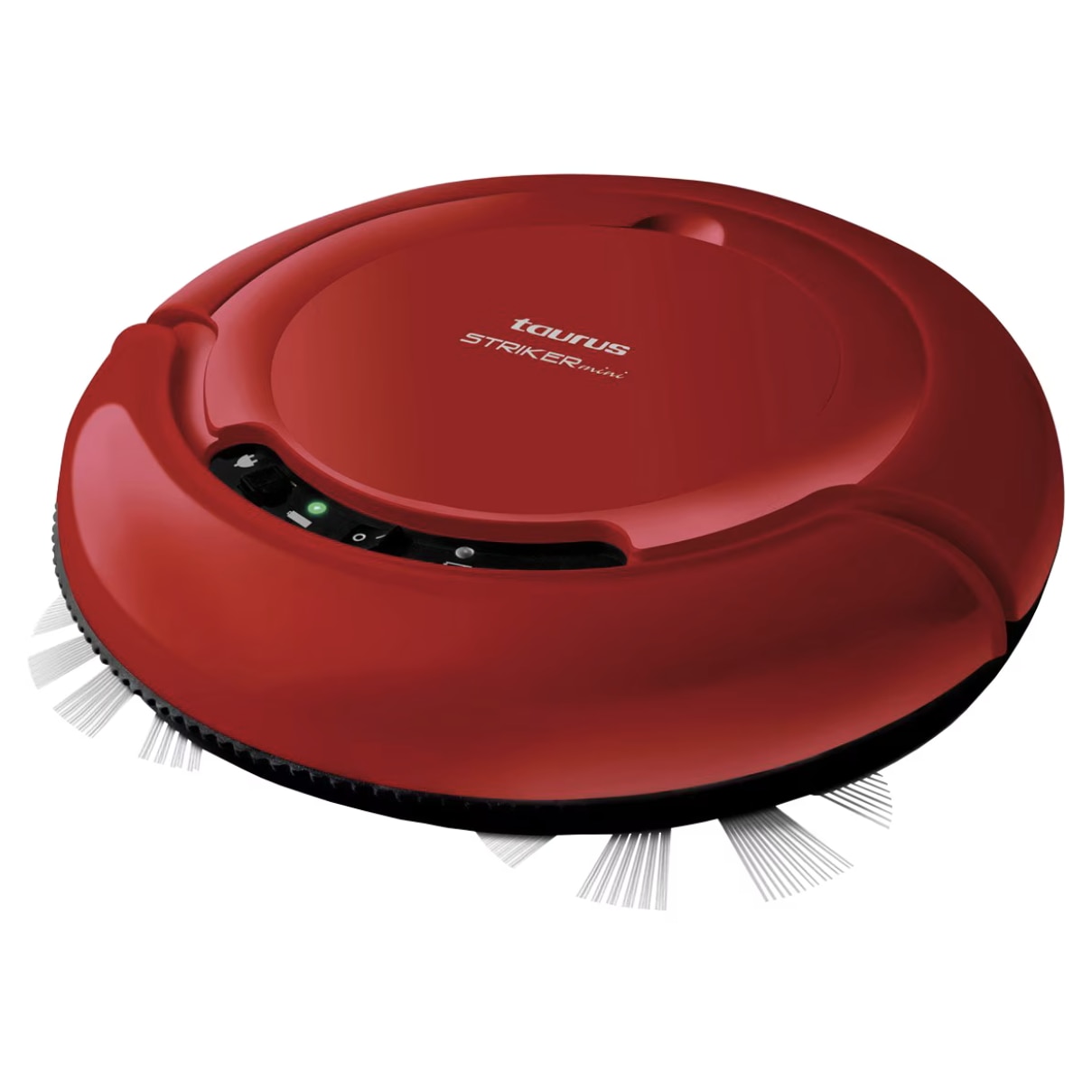 Robot Aspirare, TIRAVIS® TAURUS, Striker Mini Cu Aspirare Si Stergere Podele, Acumulator 14.4V, Design Compact 26,5 Cm, Autonomie 75 Minute, Incarcare 4 Ore, Senzori Anti-Coliziune Si Anti-Cadere, Ideal Pentru Spatii Mici, Rosu/Negru