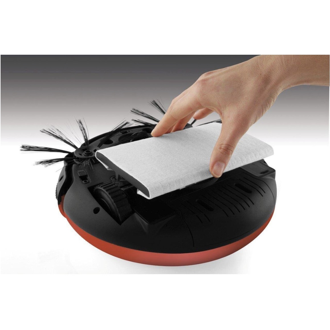 Robot Aspirare, TIRAVIS® TAURUS, Striker Mini Cu Aspirare Si Stergere Podele, Acumulator 14.4V, Design Compact 26,5 Cm, Autonomie 75 Minute, Incarcare 4 Ore, Senzori Anti-Coliziune Si Anti-Cadere, Ideal Pentru Spatii Mici, Rosu/Negru