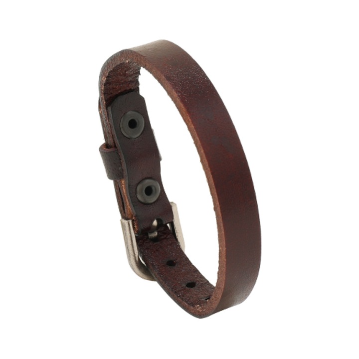 Bratara din piele, retro punk, metalic, 1x24cm, maro