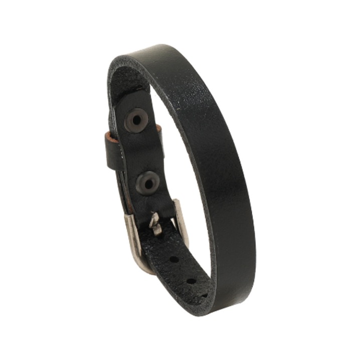 Bratara din piele neagra retro-punk cu inchidere metalica, 1x24cm