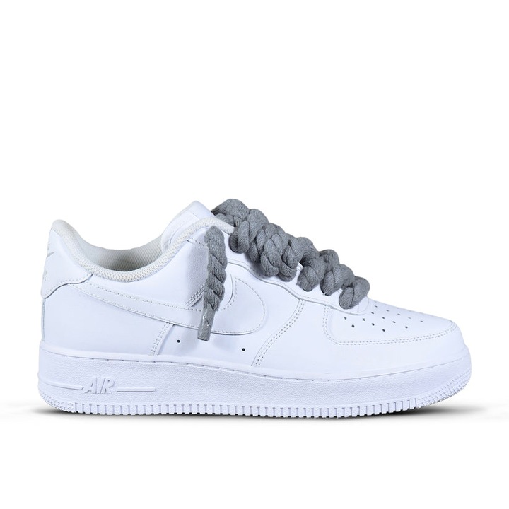 Pantofi Sport Nike Air Force 1 Low Custom Rope Laces Grey-Siret Gri, Alb/Gri