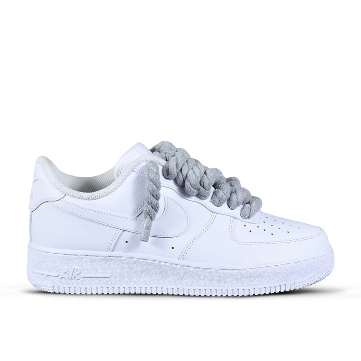 Pantofi Sport Nike Air Force 1 Low Custom Rope Laces Grey-Siret Gri, Alb/Gri deschis