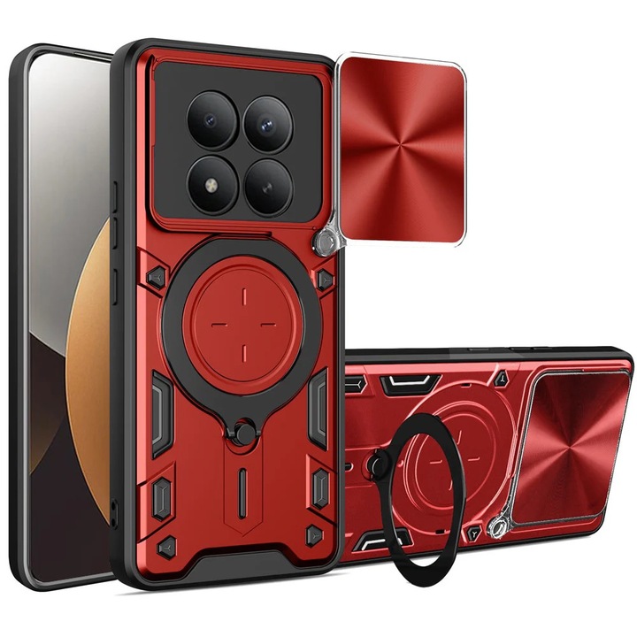 Husa pentru Xiaomi Redmi Note 15 Pro+ 5G / Poco M8 Pro 5G, SKYDDAR INNOVATION, CamGuard Pro, Inel Magnetic, Protectie Camera, set cu sticker, Rosu