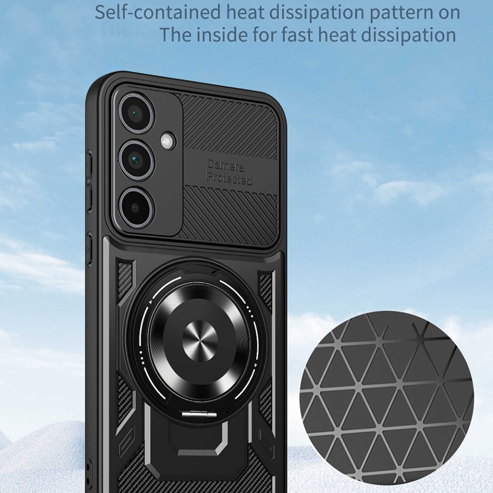 Husa pentru Samsung Galaxy A57 5G, SKYDDAR INNOVATION, RuggedCam, Inel magnetic, set cu sticker, Gri