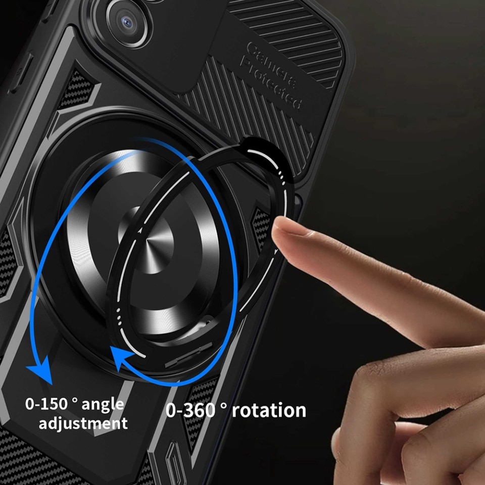 Husa pentru Samsung Galaxy A57 5G, SKYDDAR INNOVATION, RuggedCam, Inel magnetic, set cu sticker, Gri