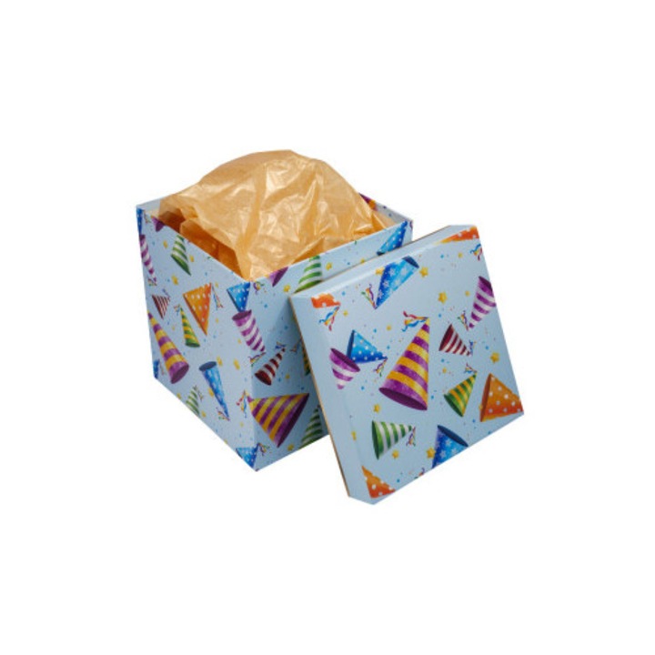 Декоративна кутия за подаръци с капак, модел парти, твърд картон, многоцветна, 1 брой, 15x15x17 см
