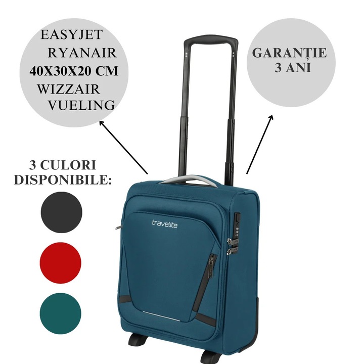 Troler Travelite JETPACK, cabina S Easy, 2 roti, 40x30x20 cm, Albastru