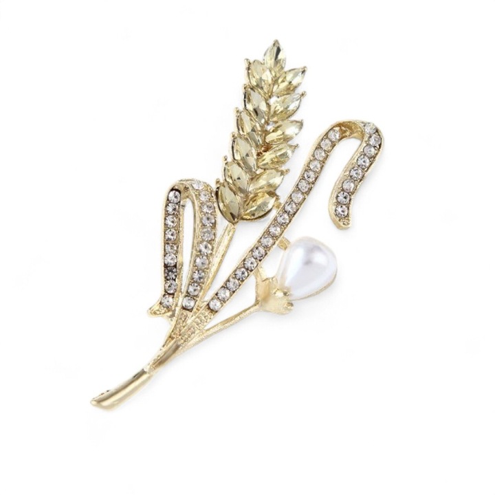 Brosa pentru femei, cristale, auriu, model spic de grau