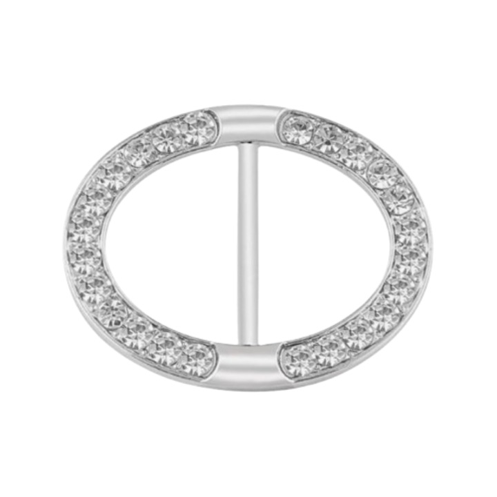 Klamra ovala universala argintie cu strasuri, set pentru esarfe, curele si bluze