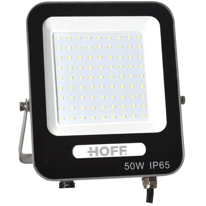 Proiector LED Hoff 50 W, 4250 lm, lumina rece 6500K, IP65, 205x183x26mm, negru