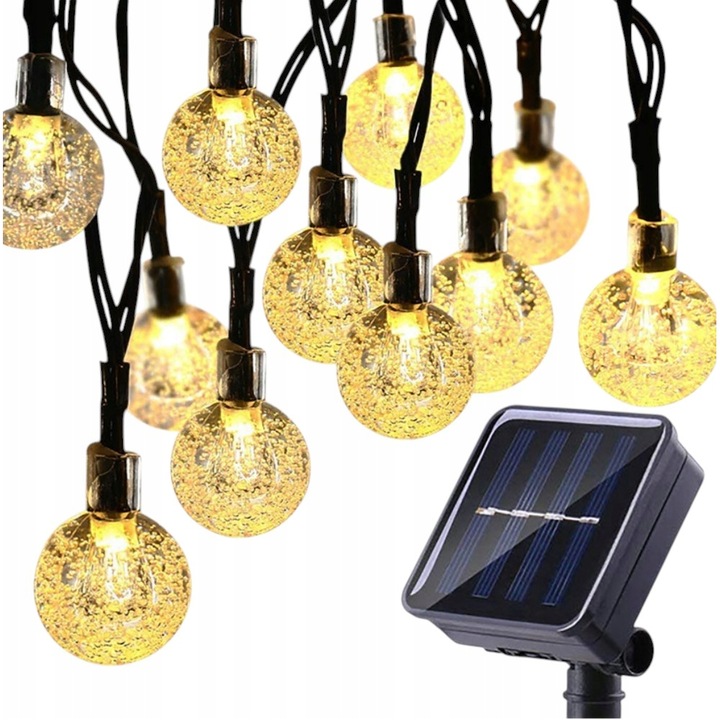 Ghirlanda cu panou solar de curte, gradina, terasa, afara 100 LED-uri alb cald 10m, rezistenta la apa IP65, Tessa