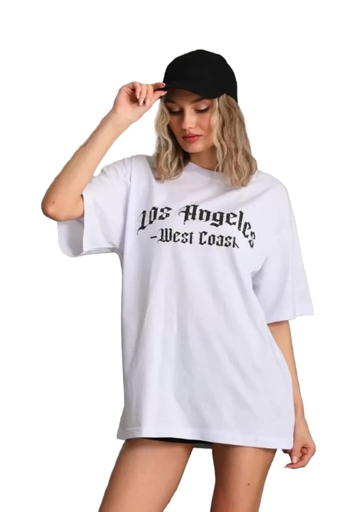 Tricou dama, JANES, supradimensionat, bumbac/poliester/elastan, negru/alb