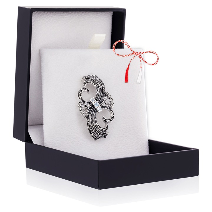 Brosa Argint 925 Fundita Stilizata - Marcasite