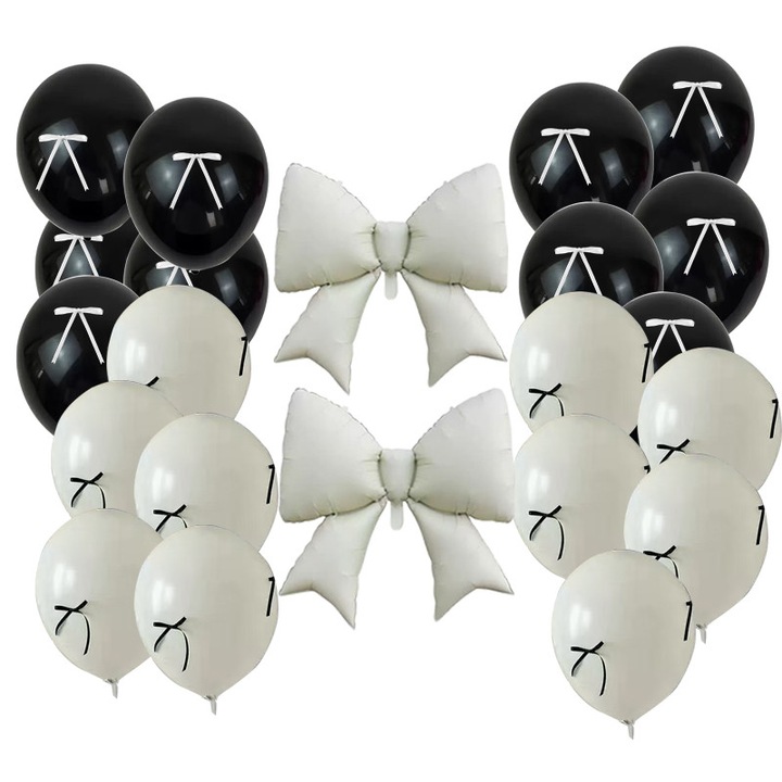 Комплект от 22 балона от алуминиево фолио, Mei Nai Er, черно-бели, за партита, сватби, годишнини