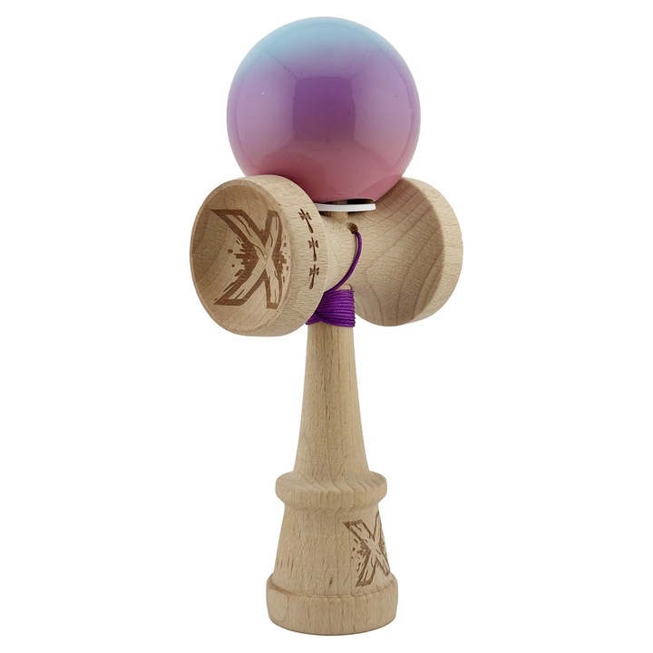 Kendama profesionala super sticky, cupe mari King Size V3, albastru/mov/roz