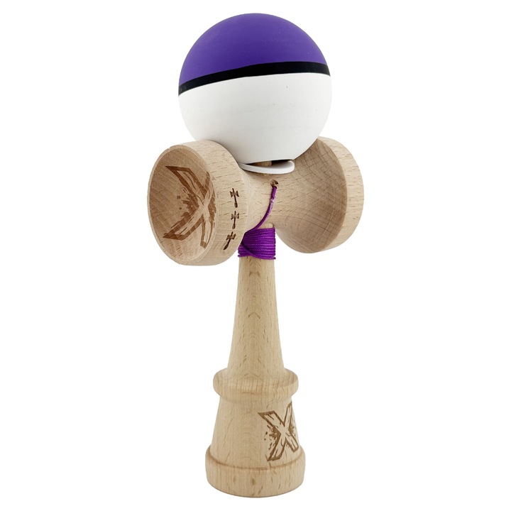 Kendama din lemn 18 cm, cupe mari King Size V3, grip cauciucat, violet/alb