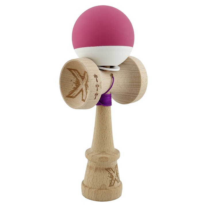 Kendama profesionala cu grip cauciucat, cupe mari King Size V3, roz inchis/alb