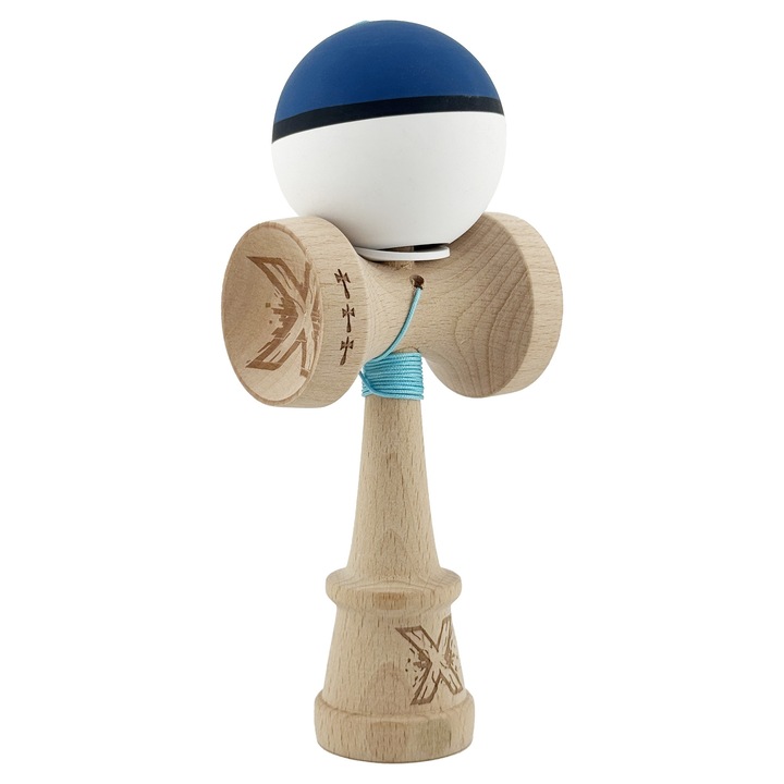 Kendama profesionala cupe mari King Size V3, grip cauciucat, albastru inchis/alb