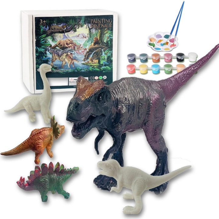 Set educativ de pictat Dinozauri, Ekuzi, 11 piese, multicolor