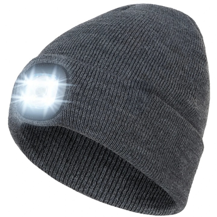 Téli sapka LED lámpával, Valós árak, 3 világítási mód, szürke