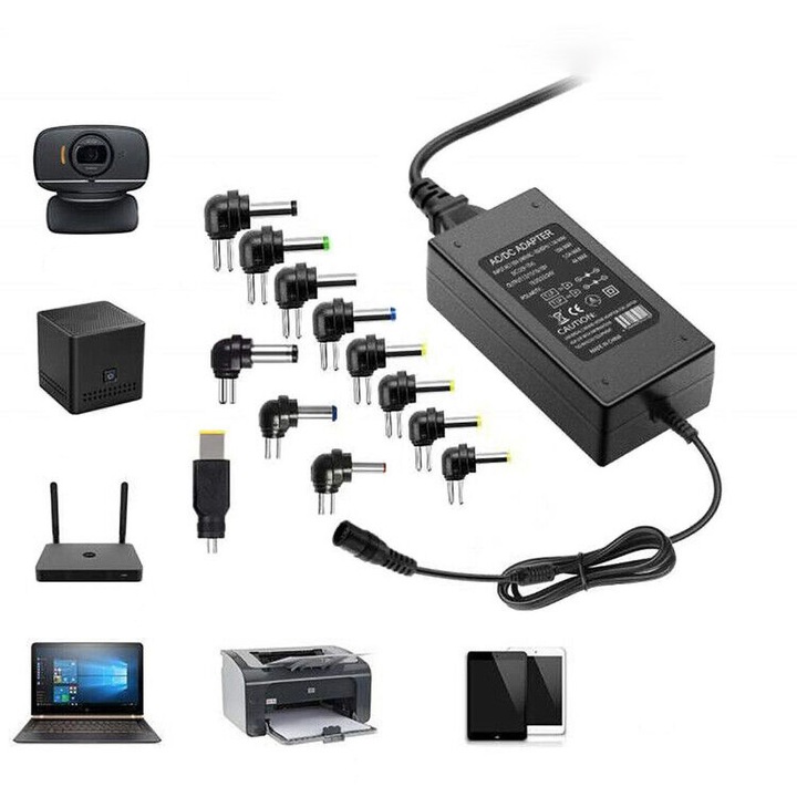 Incarcator universal pentru laptop, 12V-24V AC/DC 96W, cablu de incarcare, 12 Adaptoare