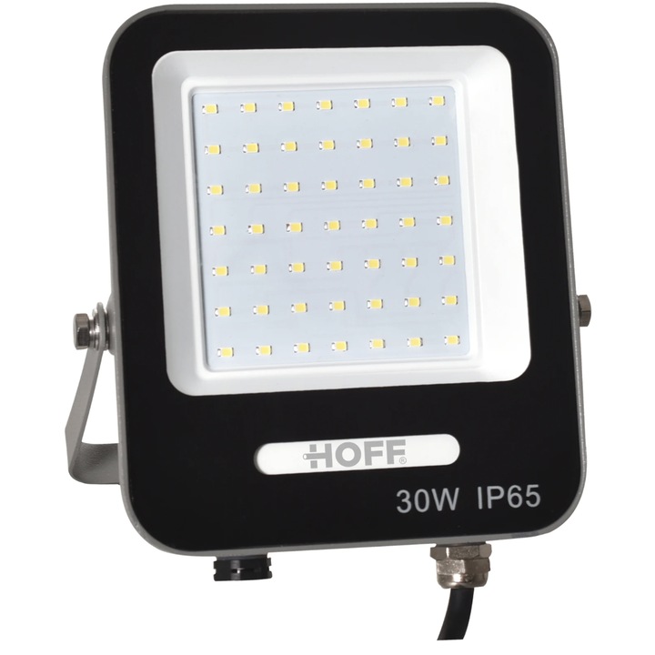 Proiector LED Hoff, 30 W, 3000 lm, lumina rece, 6500K, protectie la praf si umiditate IP65, 230V, 20.000 ore durata viata medie
