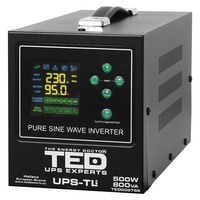 UPS Sinus Pur 12V 800VA / 500W cu Runtime Extins, pentru Centrala, Compatibil cu Baterii LiFePO4 / AGM / GEL – TED Electric