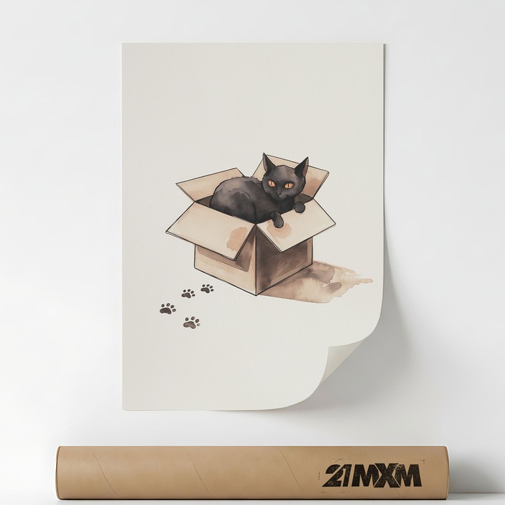 Poster decorativ pisica, 21MXM, A3, material textil, fara rama