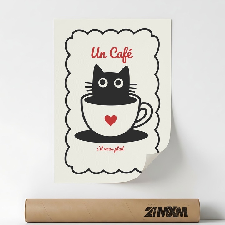 Poster 'Un Cafe' Pe Panza Mata – Design Minimalist, 30 x 40 cm, Fara Rama