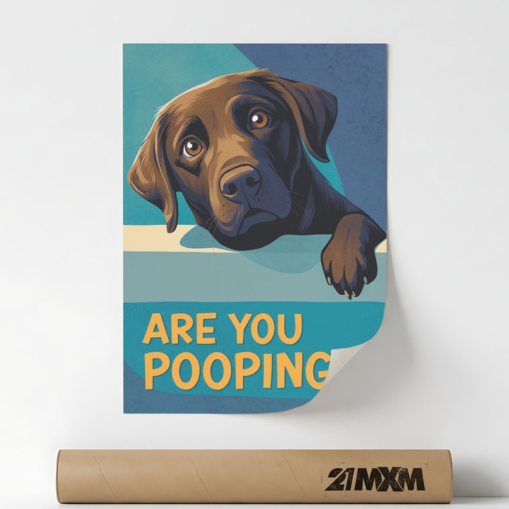 Poster decorativ 21MXM, What Are You Doing - Dog, A4, textil mat, design modern