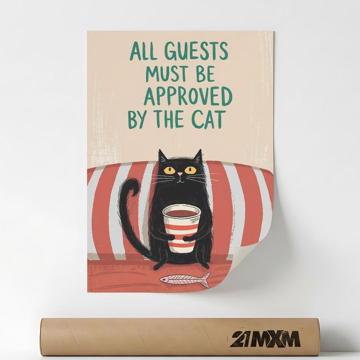 Poster 'Approved By Cat' Pe Panza Mata – Design Minimalist, 30 x 40 cm, Fara Rama