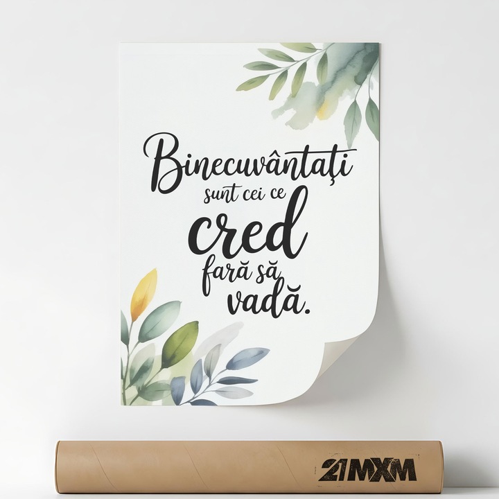 Poster 'Binecuvantati Sunt Cei Ce Cred' Pe Panza Mata – Design Minimalist, 30 x 40 cm, Fara Rama