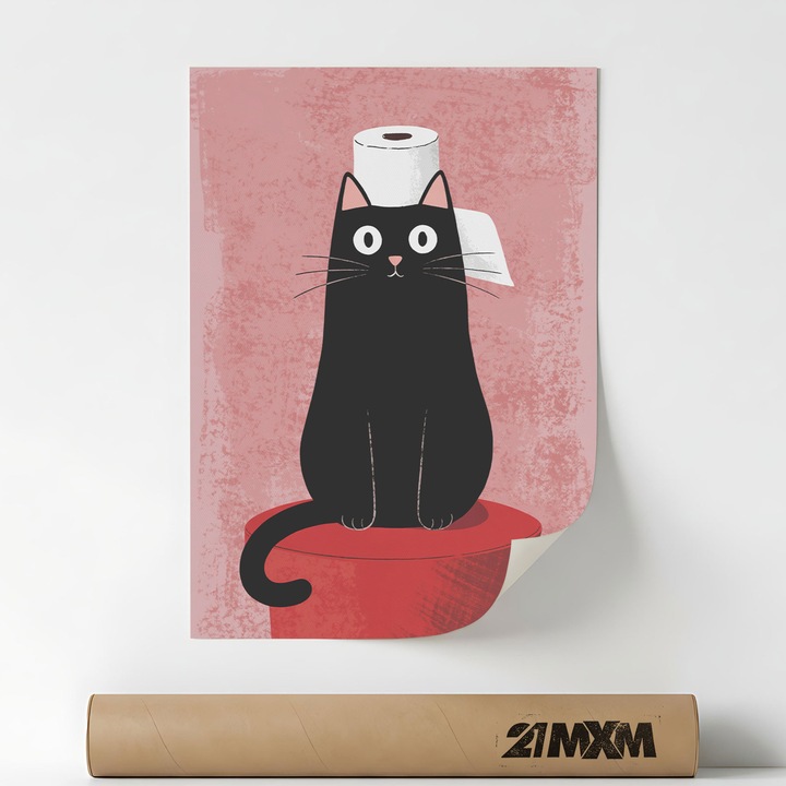 Poster 'Cat With Paper' Pe Panza Mata – Design Minimalist, 30 x 40 cm, Fara Rama