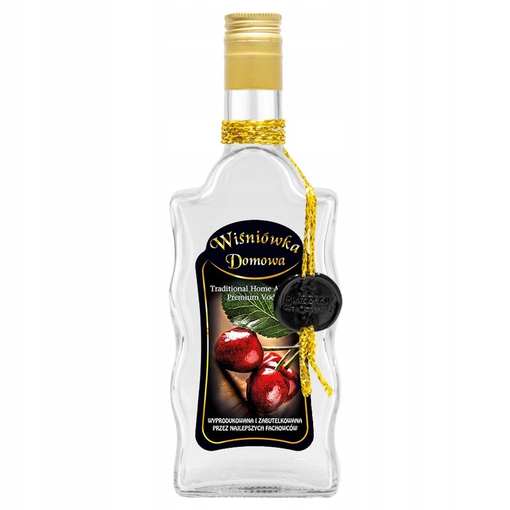 Декоративна бутилка Fala 500ml, Bimberek, включена капачка, етикет Wisniowka, декоративна връв, 23x8, 2см