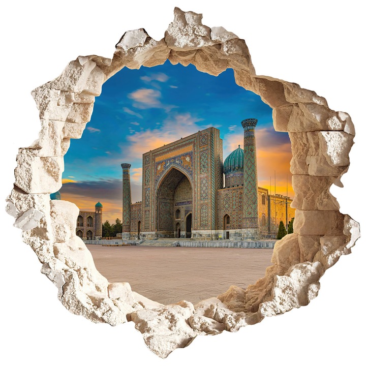 Autocolant Pentru Usi Si Perete, Wallfluent, Descoperire arhitecturala, Albastru, 130x128 cm, Salon Si Dormitor, Finisaj Mat, 010120205310000288687