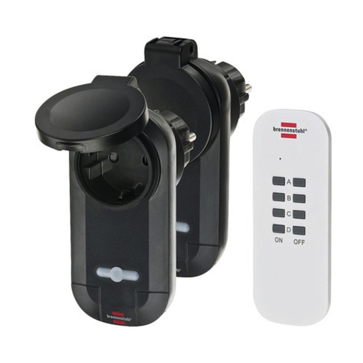 Adaptor priza Brennenstuhl, 1000W, exterior, IP44, set 2 bucati, negru