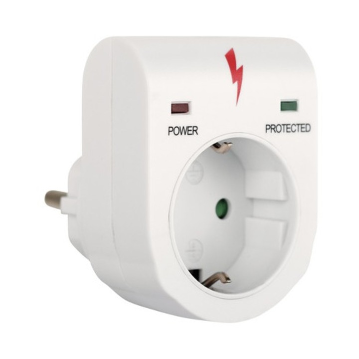 Adaptor priza Bachmann alb, cu protectie la supratensiune, pentru interior