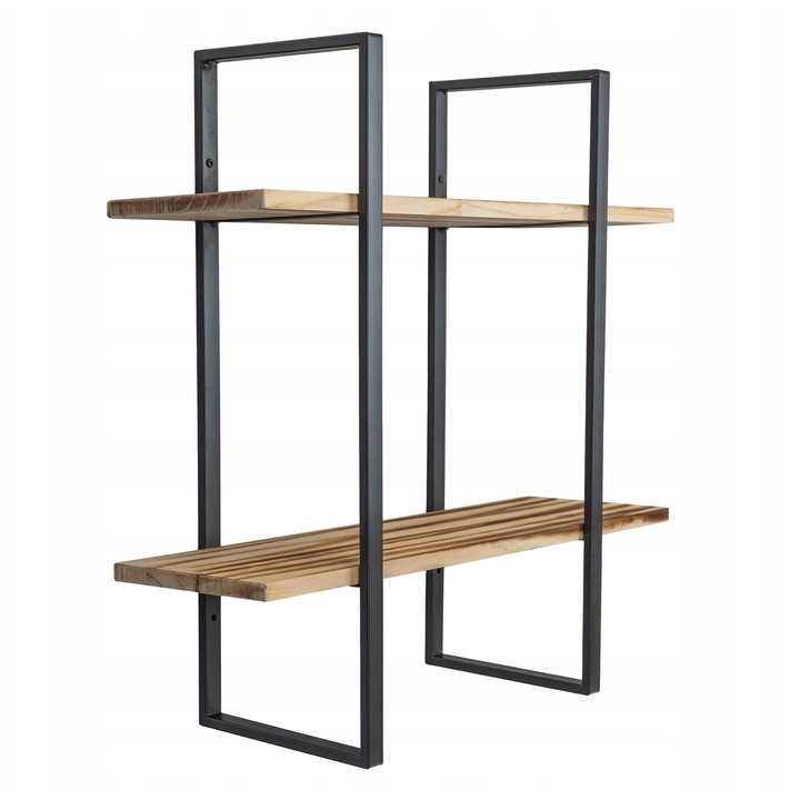 Raft de perete LOFT, INTEGRI, SFL 1, Domax Home, 60x60x20 cm, MDF si fier negru, design industrial cu 2 niveluri, depozitare eleganta pentru carti si plante, montaj rapid