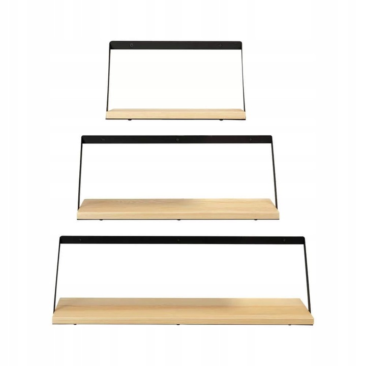 Set 3 rafturi de perete LOFT, INTEGRI, SFL 9, Domax Home, pin si otel, dimensiuni 31/46/61 cm, versatilitate maxima, design rafinat pentru depozitarea estetica a accesoriilor