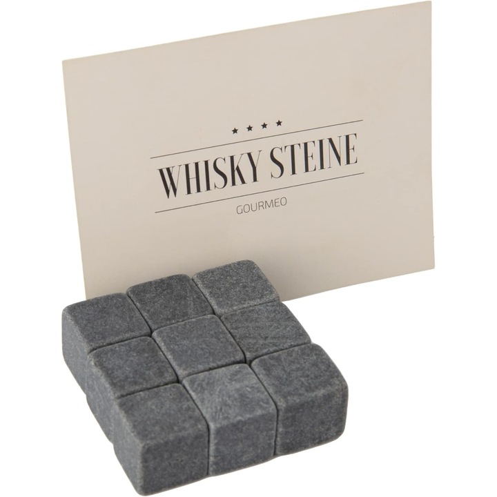 GOURMEO 9 darabos whisky hűtőkő készlet, természetes bazalt, újrafelhasználható, szürke