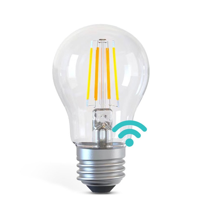 Bec LED WiFi AlecoAir BE27 Clear New, Intelligens működés, Teljesítmény 6K, Szabályozható fényszínhőmérséklet, Vezérlés hangasszisztensekkel, E27 foglalat típus