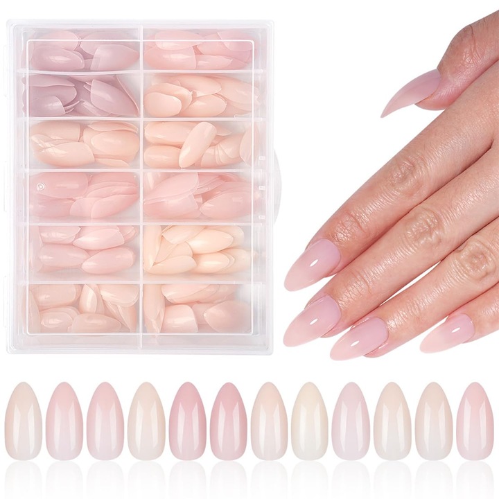 Pili-Paradise 288 darabos műköröm szett, 12 méret, gél, nude, mandula, közepes