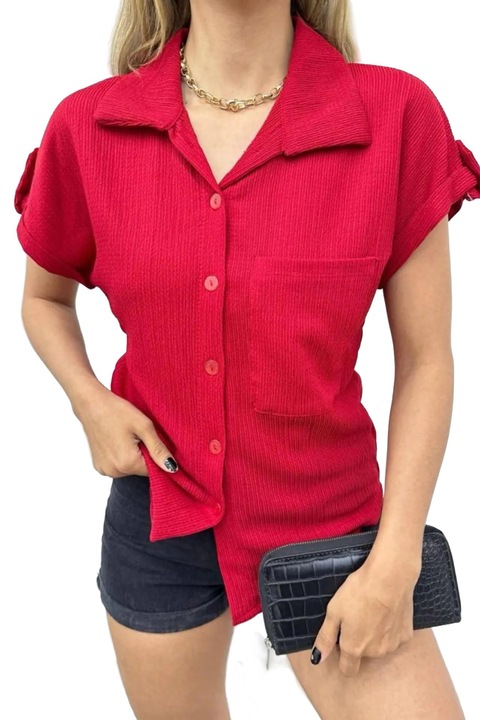 Camasa dama JANES, textil, maneca scurta, rosu