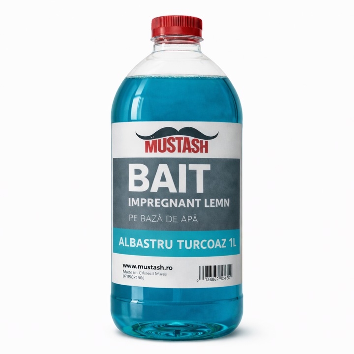 Bait pentru lemn nuanta ALBASTRU TURCOAZ 1L Mustash – impregnant pe baza de apa