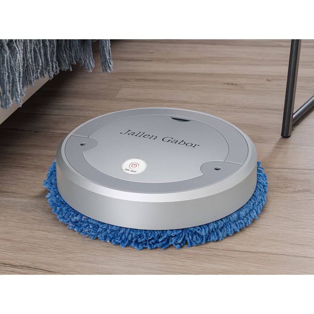 Robot de curatare electric automat, fara fir, rotire 360°, lavete microfibra, incarcare USB, diametru 22,5 cm, plastic, Argintiu