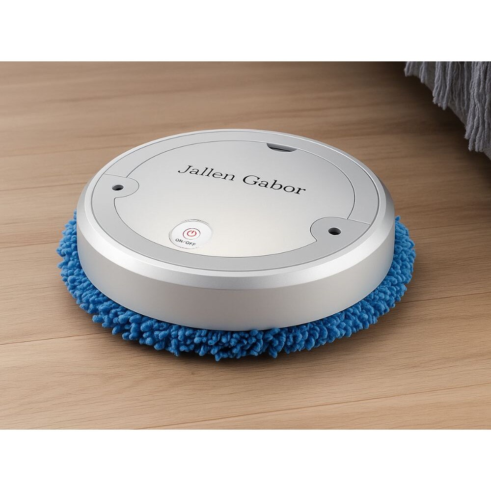Robot de curatare electric automat, fara fir, rotire 360°, lavete microfibra, incarcare USB, diametru 22,5 cm, plastic, Argintiu