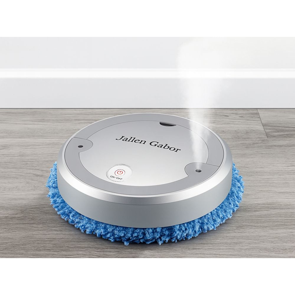 Robot de curatare electric automat, fara fir, rotire 360°, lavete microfibra, incarcare USB, diametru 22,5 cm, plastic, Argintiu